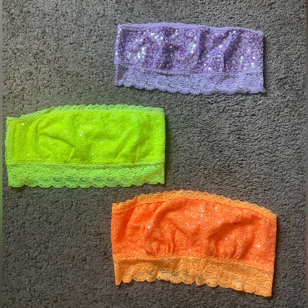 BUNDLE Victoria’s Secret PINK orange, yellow, purple sparkle strapless bandeaus